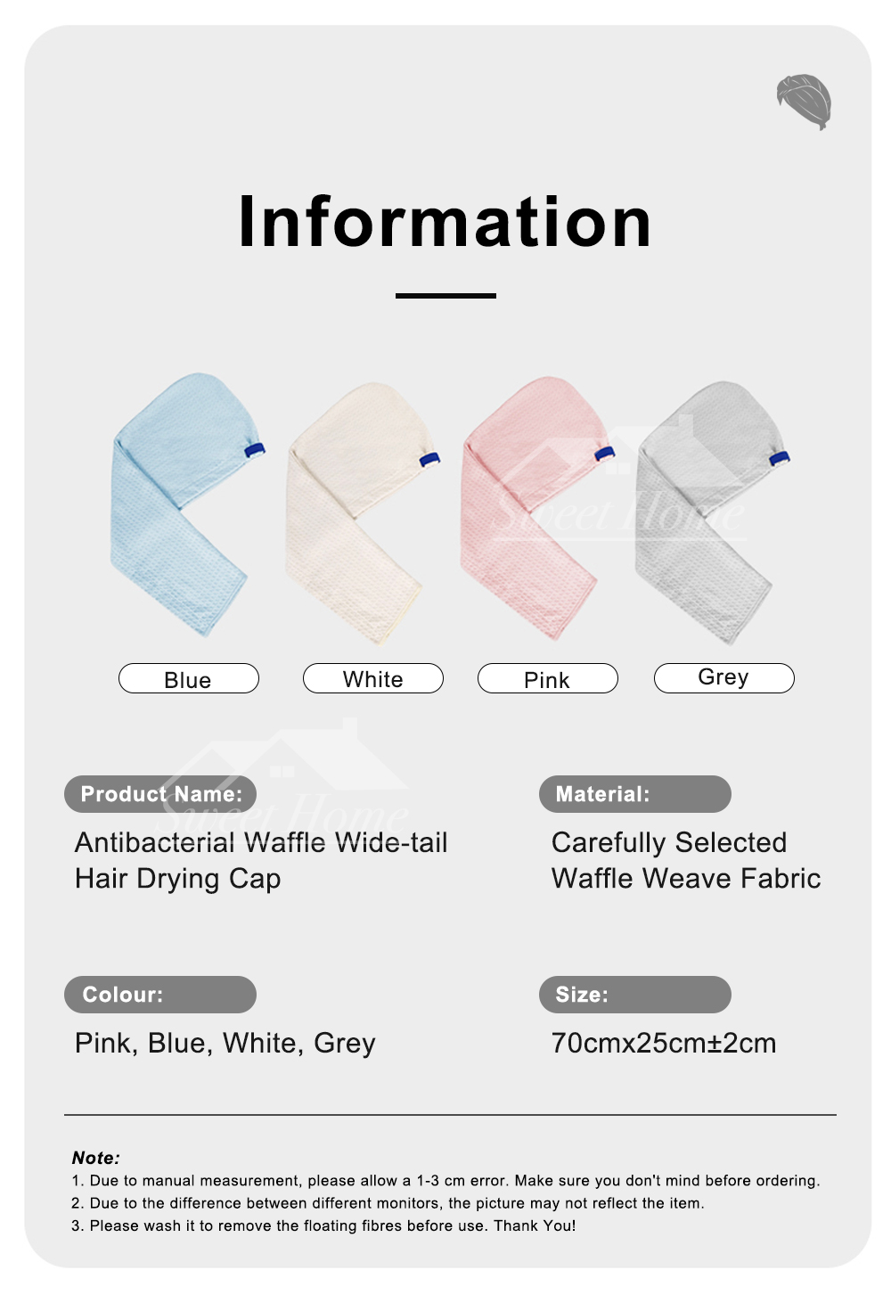 Antibacterial Waffle Wide-tail Hair Drying Cap-10